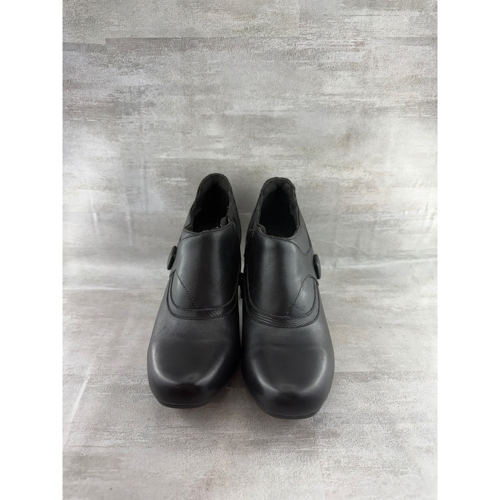 Clarks Bendables Black Leather Ankle Boots 60447 Block Heel Side Zip Women Sz 8M